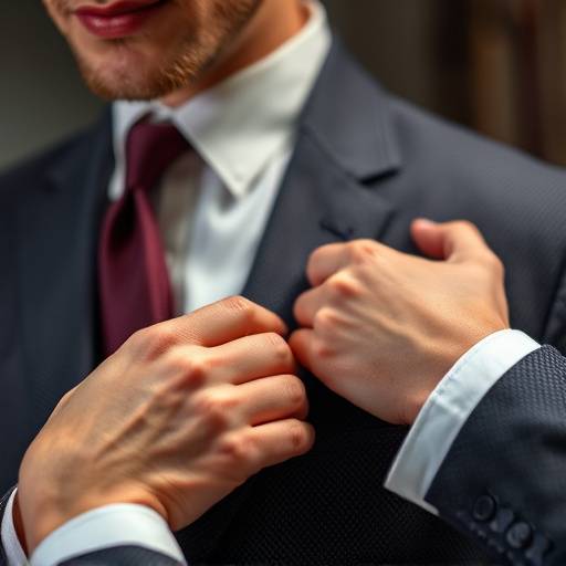 A tailor carefully measuring a client for a custom suit jacket.